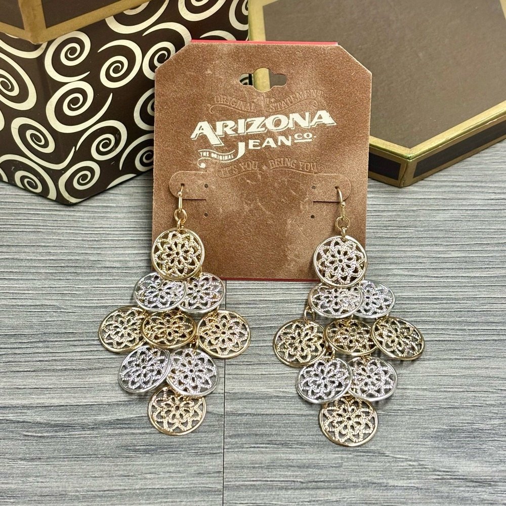 Elegant Gold and Silver Dangle Earrings - Picture 2 of 8